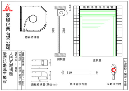 豪瑋捲窗-大門式結構圖