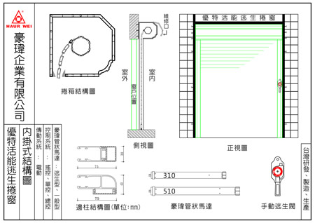 豪瑋捲窗-內掛式結構圖